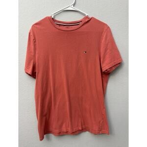 Tommy Hilfiger Shirt Men's Small Coral Short Sleeve Crew Neck TShirt Logo Casual